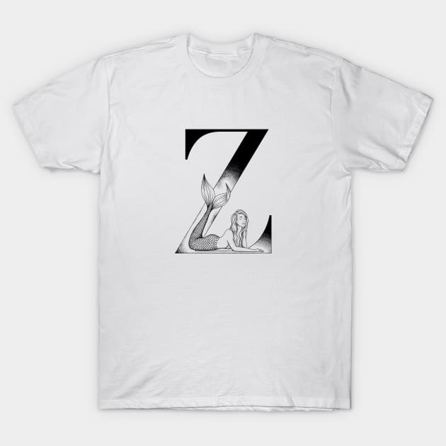 Mermaid Monogram Z T-Shirt by Elizabeth Weglein Art
